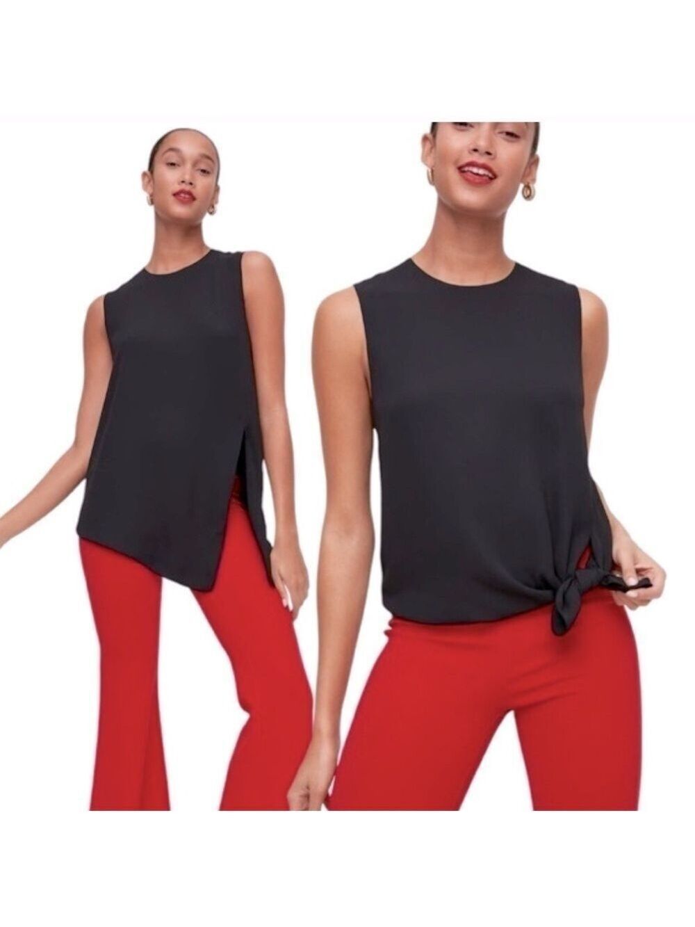 Aritzia Babaton Hopkins Blouse Tie Front Tank Top in Black Size Small